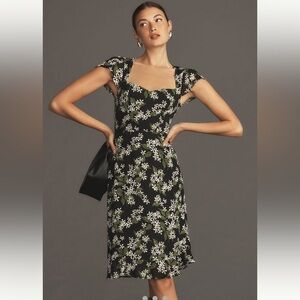 Reformation Anthropologie Rosi Black and White Floral Midi Dress Size 8 New NWT
